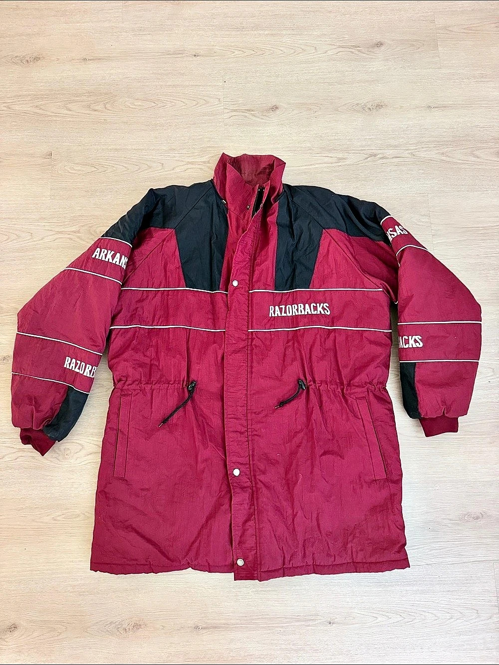 Vintage Arkansas Razorbacks Large Red & Black Color Block Jacket